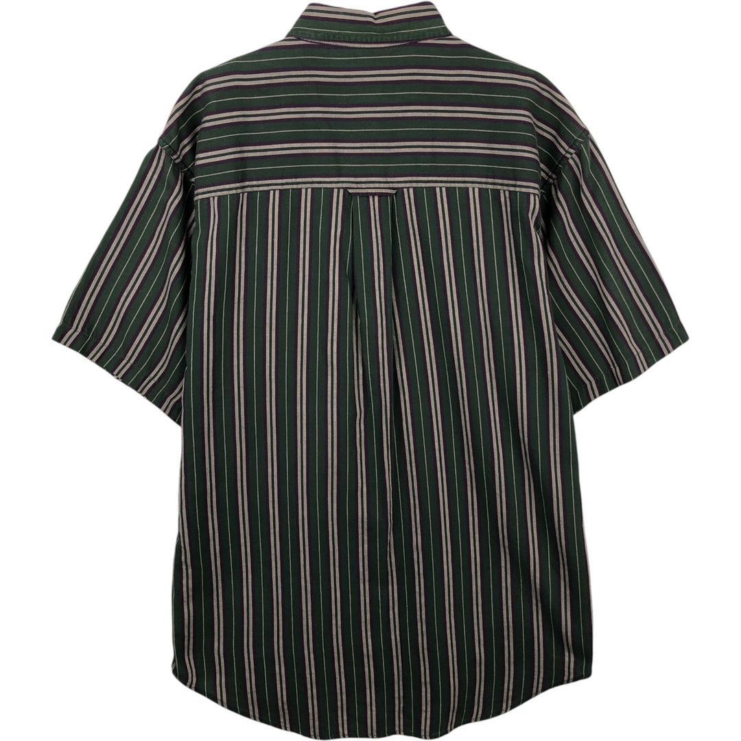 80s-90'S Eddie Bauer Black Tag Multi-Striped Short-Sleeve Button-Down Striped Shirt, Men's Size M (Equivalent), Vintage cotton Green type dark green Vintage Second Hand