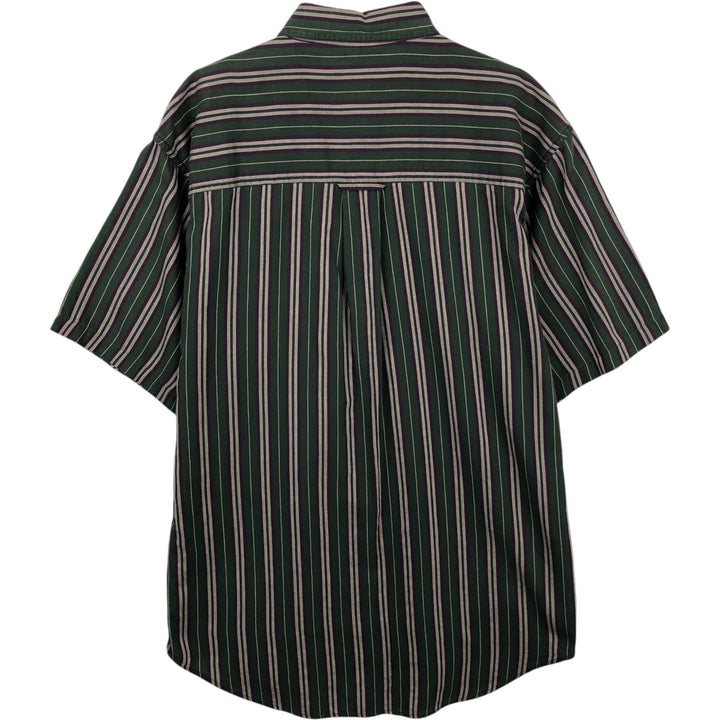 80s-90'S Eddie Bauer Black Tag Multi-Striped Short-Sleeve Button-Down Striped Shirt, Men's Size M (Equivalent), Vintage cotton Green type dark green Vintage Second Hand