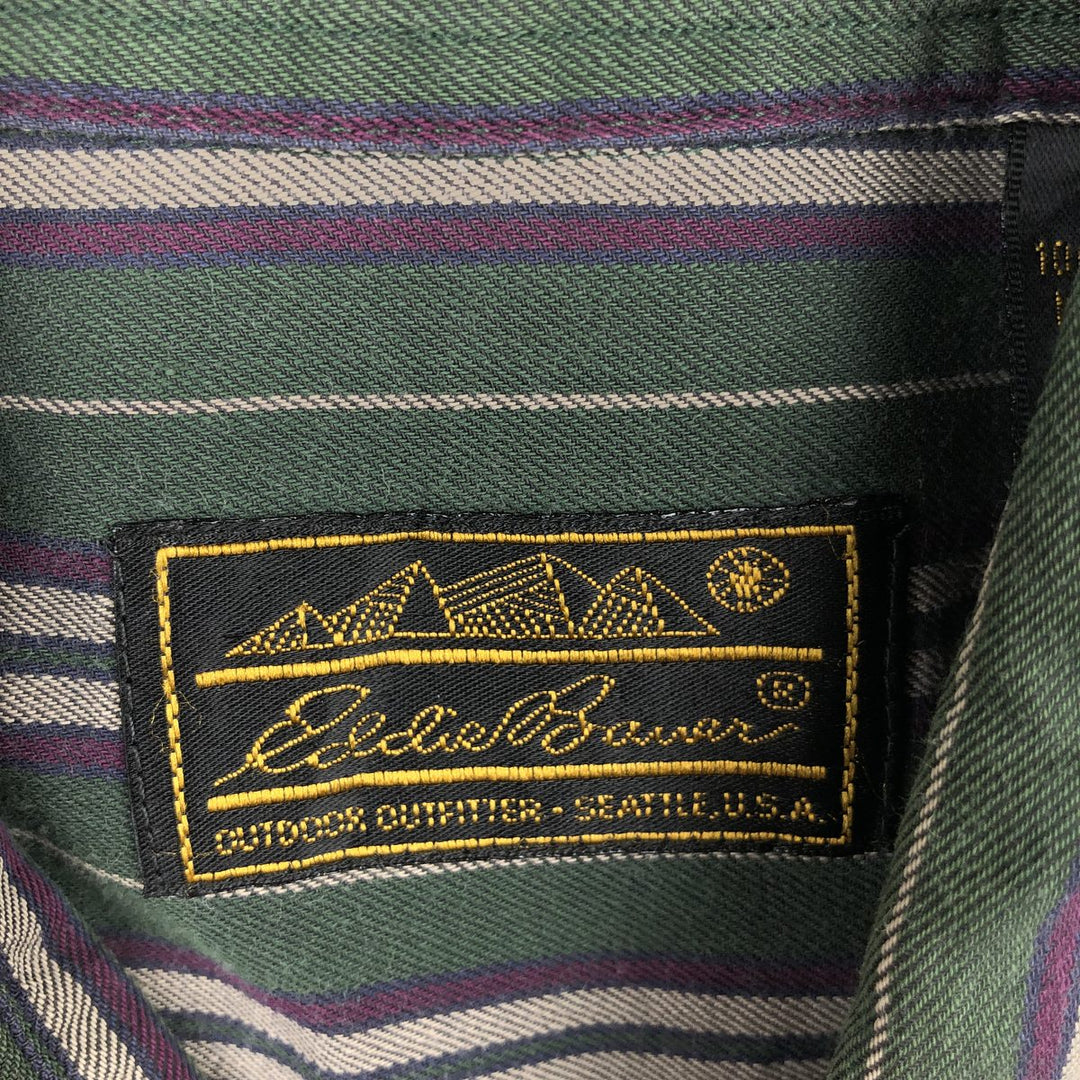 80s-90'S Eddie Bauer Black Tag Multi-Striped Short-Sleeve Button-Down Striped Shirt, Men's Size M (Equivalent), Vintage cotton Green type dark green Vintage Second Hand