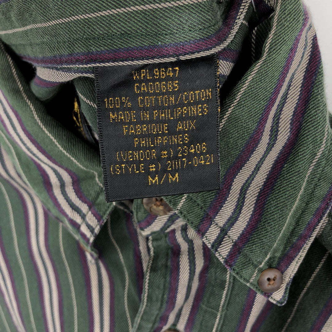 80s-90'S Eddie Bauer Black Tag Multi-Striped Short-Sleeve Button-Down Striped Shirt, Men's Size M (Equivalent), Vintage cotton Green type dark green Vintage Second Hand