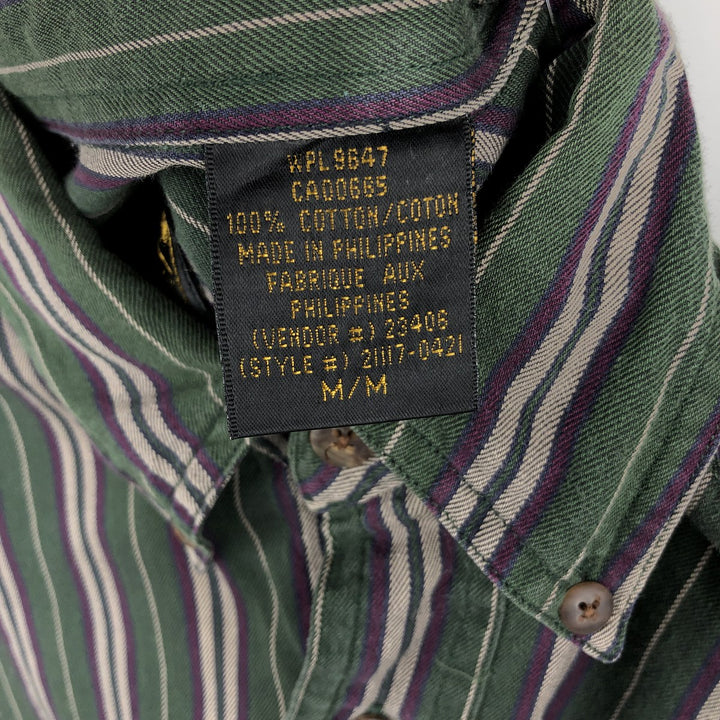 80s-90'S Eddie Bauer Black Tag Multi-Striped Short-Sleeve Button-Down Striped Shirt, Men's Size M (Equivalent), Vintage cotton Green type dark green Vintage Second Hand