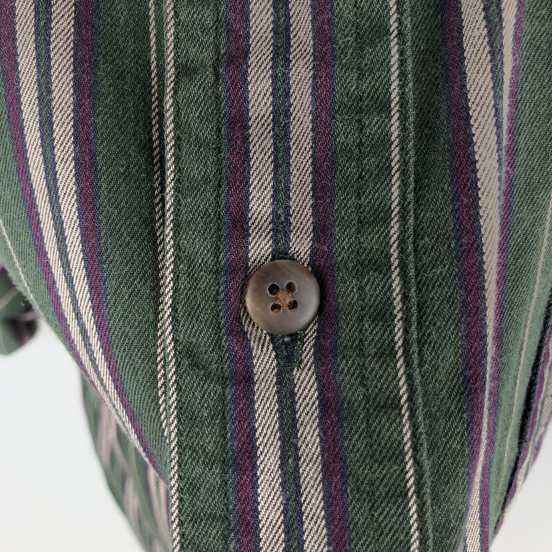 80s-90'S Eddie Bauer Black Tag Multi-Striped Short-Sleeve Button-Down Striped Shirt, Men's Size M (Equivalent), Vintage cotton Green type dark green Vintage Second Hand