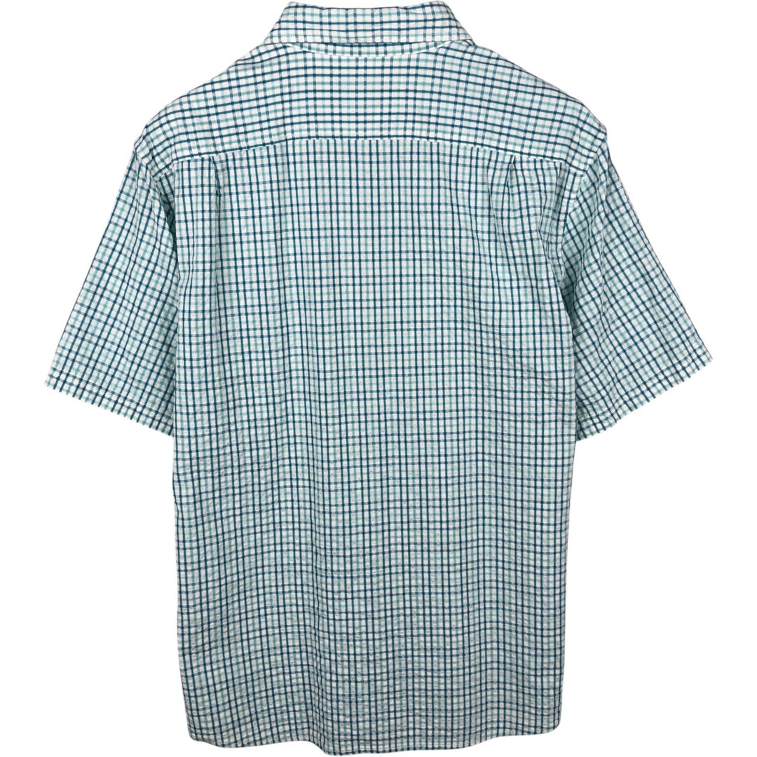 90s-00'S L.L.Bean seersucker short-sleeved cotton check shirt, men's size M (approx.) Organic cotton green type Vintage Second Hand