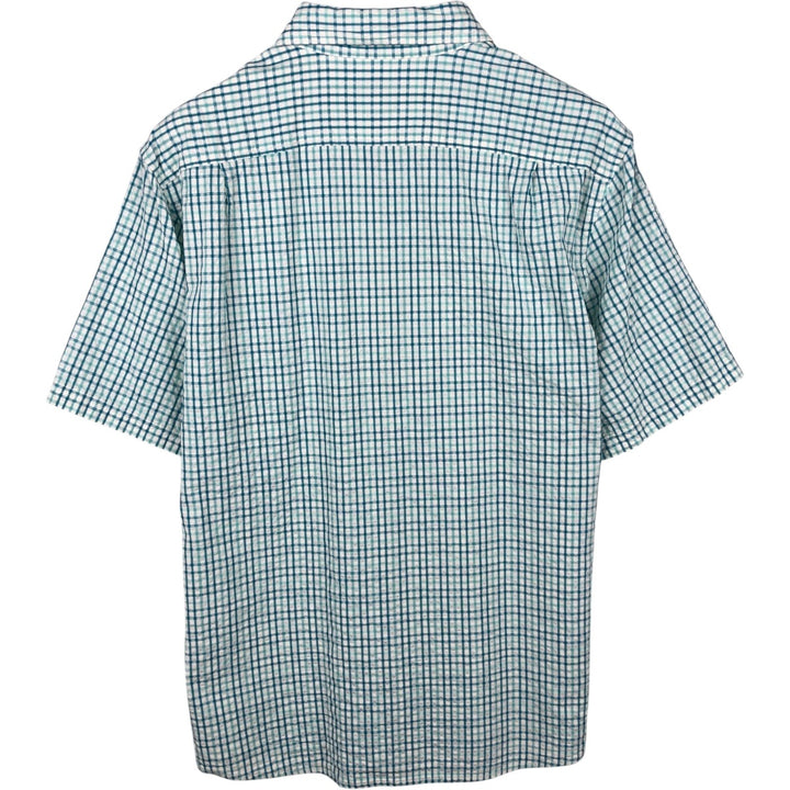 90s-00'S L.L.Bean seersucker short-sleeved cotton check shirt, men's size M (approx.) Organic cotton green type Vintage Second Hand