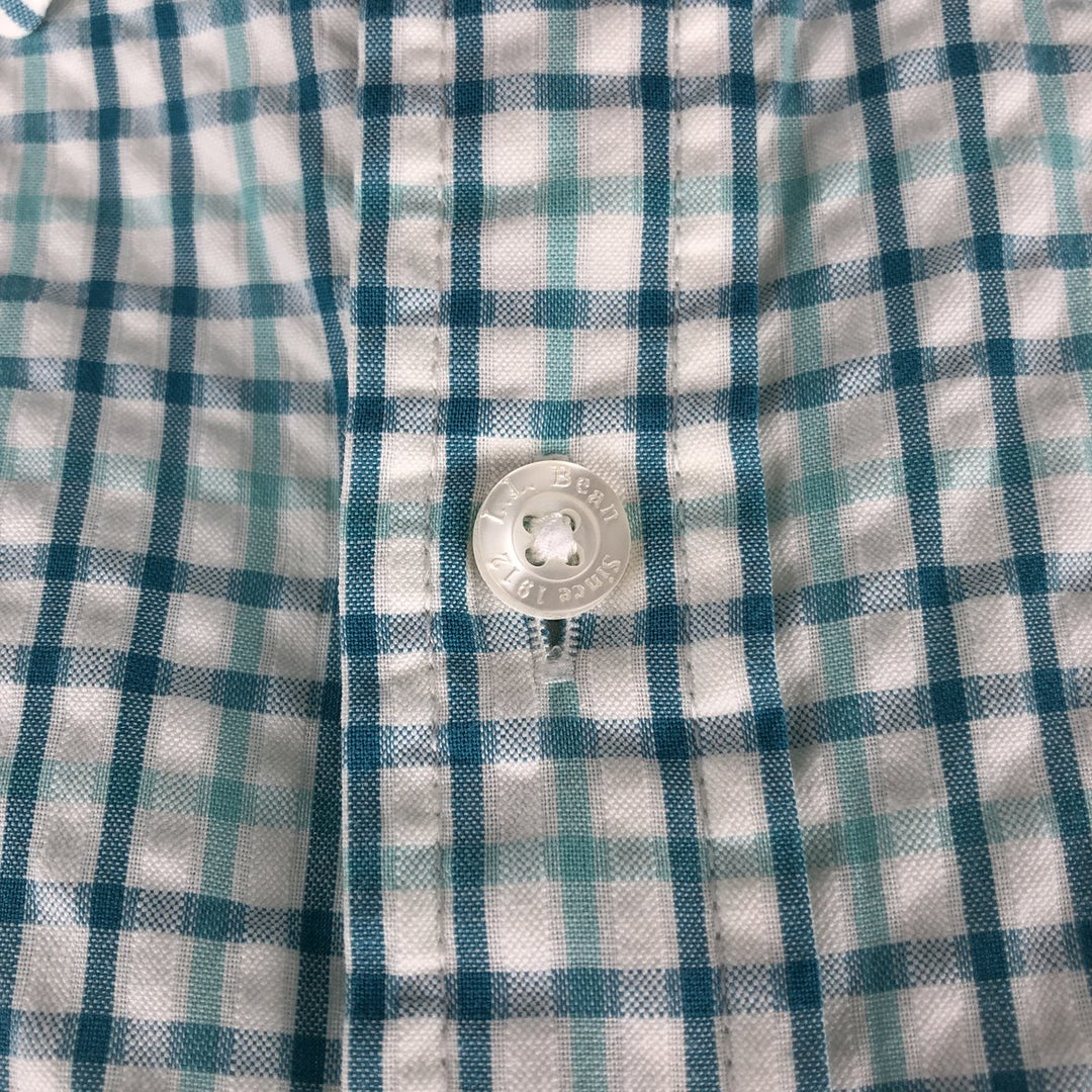 90s-00'S L.L.Bean seersucker short-sleeved cotton check shirt, men's size M (approx.) Organic cotton green type Vintage Second Hand