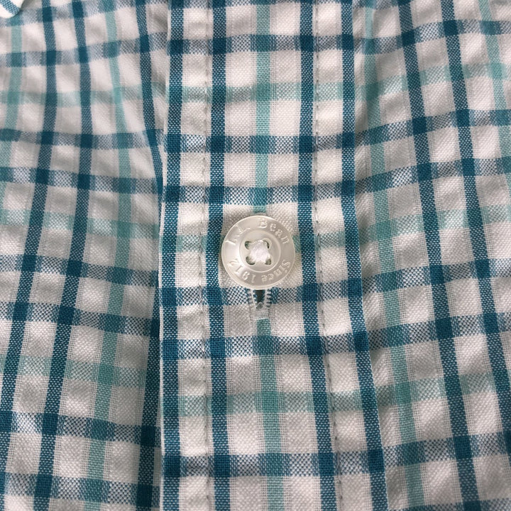 90s-00'S L.L.Bean seersucker short-sleeved cotton check shirt, men's size M (approx.) Organic cotton green type Vintage Second Hand
