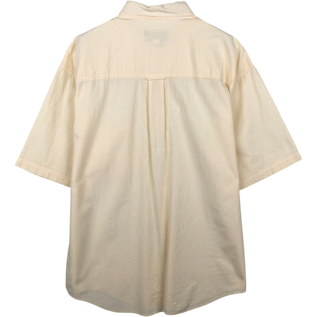 80s-90'S Eddie Bauer Black Tag Stripe Pattern Seersucker Short-Sleeve Button-Down Stripe Shirt (Men's Size L) cotton white type Vintage Second Hand