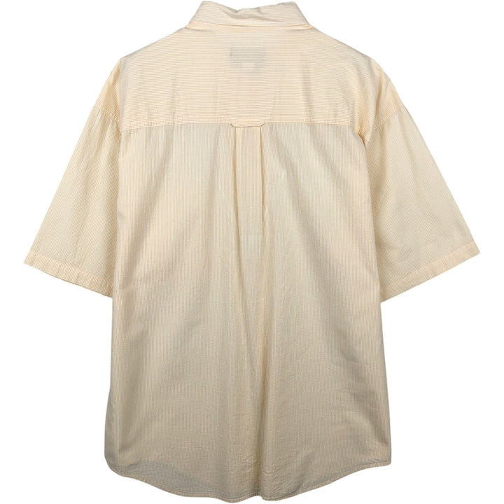 80s-90'S Eddie Bauer Black Tag Stripe Pattern Seersucker Short-Sleeve Button-Down Stripe Shirt (Men's Size L) cotton white type Vintage Second Hand