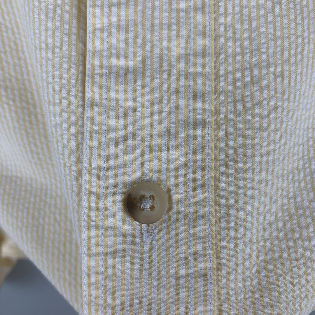 80s-90'S Eddie Bauer Black Tag Stripe Pattern Seersucker Short-Sleeve Button-Down Stripe Shirt (Men's Size L) cotton white type Vintage Second Hand