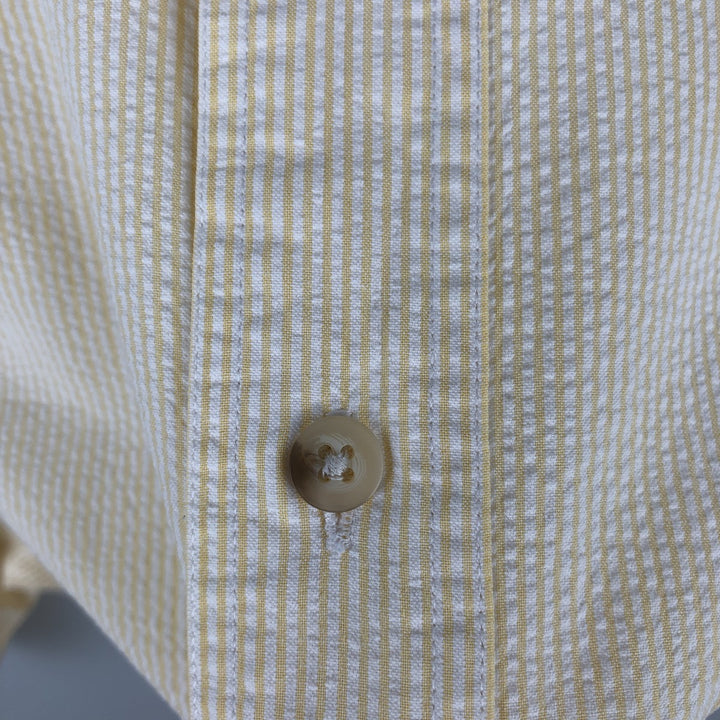 80s-90'S Eddie Bauer Black Tag Stripe Pattern Seersucker Short-Sleeve Button-Down Stripe Shirt (Men's Size L) cotton white type Vintage Second Hand
