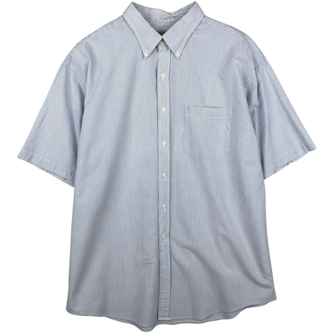 90s-00'S LLBean Short-Sleeve Button-Down Striped Shirt, Men's Size L (approx.) cotton blue type Vintage Second Hand