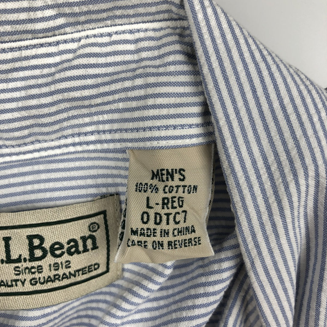 90s-00'S LLBean Short-Sleeve Button-Down Striped Shirt, Men's Size L (approx.) cotton blue type Vintage Second Hand