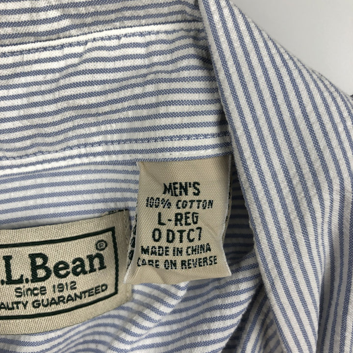 90s-00'S LLBean Short-Sleeve Button-Down Striped Shirt, Men's Size L (approx.) cotton blue type Vintage Second Hand