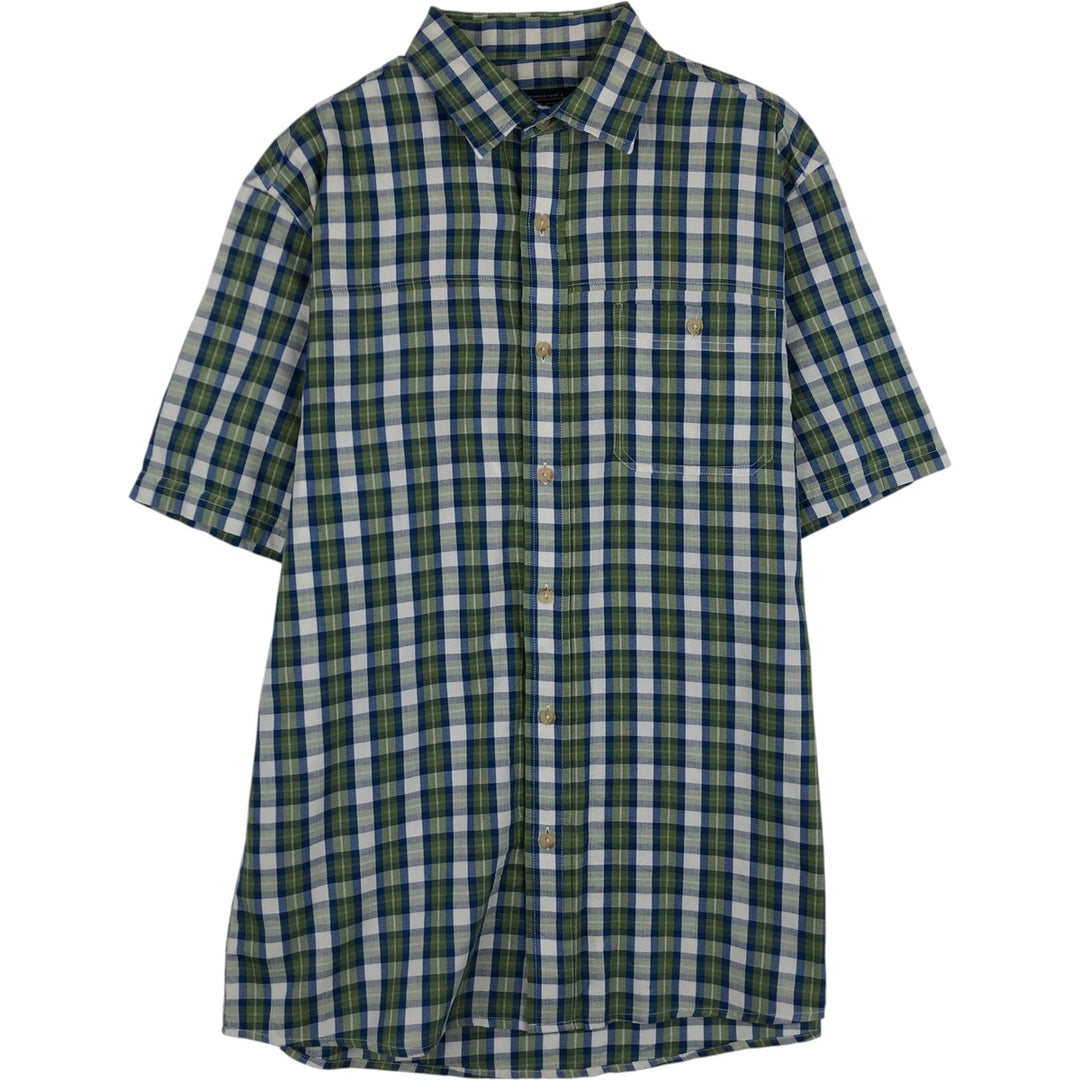 Pendleton Herringbone Short-Sleeve Cotton Check Shirt, Boxy Shirt, Men's Size S (approx.) unclear Khaki type Vintage Second Hand
