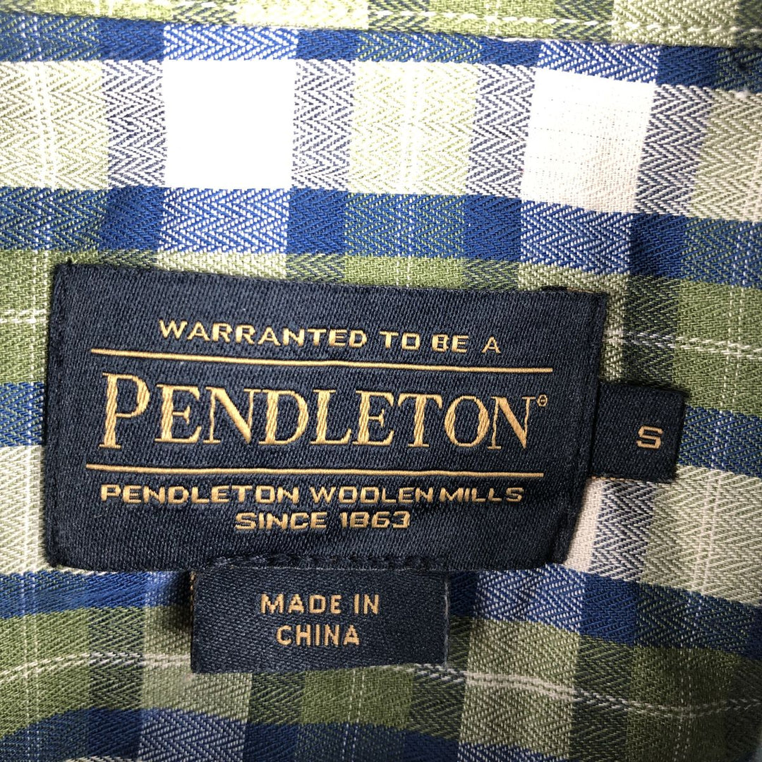 Pendleton Herringbone Short-Sleeve Cotton Check Shirt, Boxy Shirt, Men's Size S (approx.) unclear Khaki type Vintage Second Hand