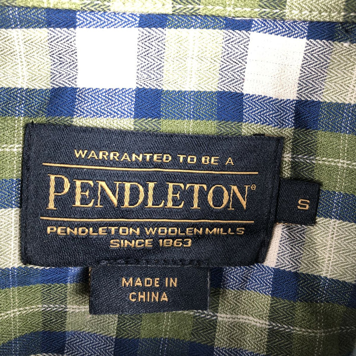 Pendleton Herringbone Short-Sleeve Cotton Check Shirt, Boxy Shirt, Men's Size S (approx.) unclear Khaki type Vintage Second Hand