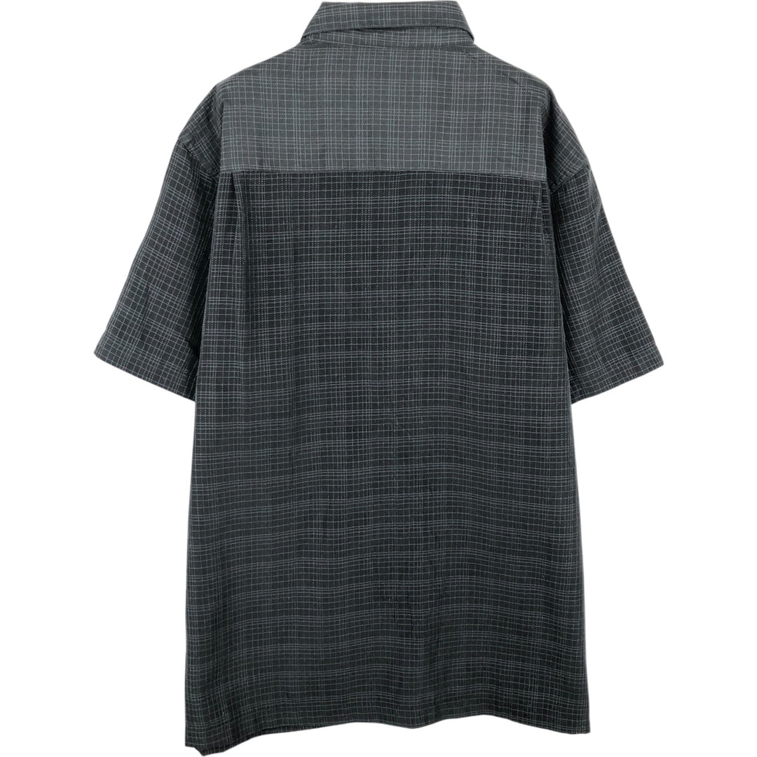 HAGGAR LUXURY MICROFIBER Check Pattern Short-Sleeve Polyester Box Shirt (Men's XL equivalent) polyester black type Vintage Second Hand