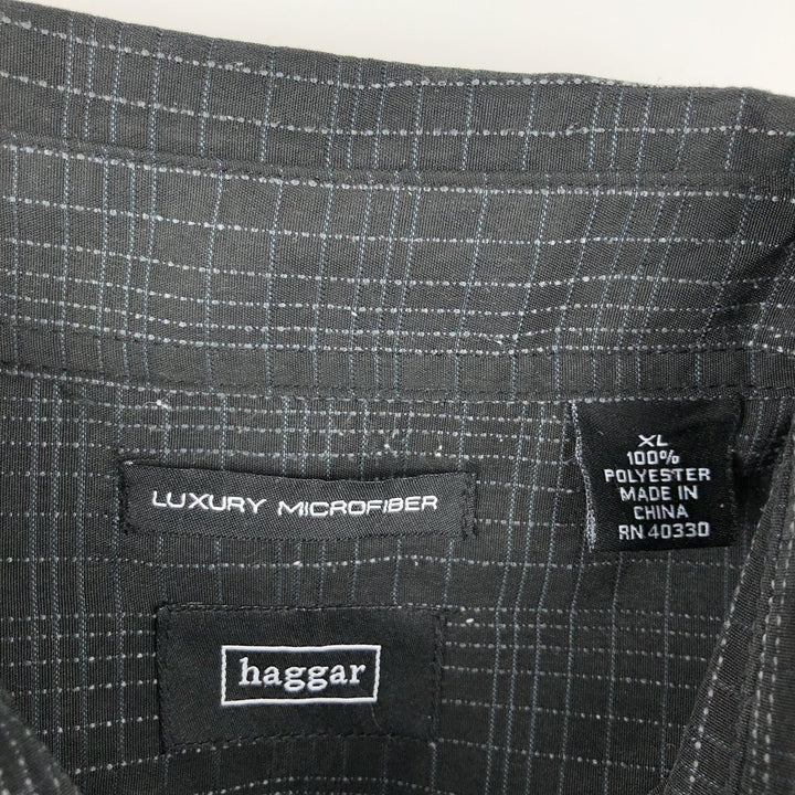 HAGGAR LUXURY MICROFIBER Check Pattern Short-Sleeve Polyester Box Shirt (Men's XL equivalent) polyester black type Vintage Second Hand
