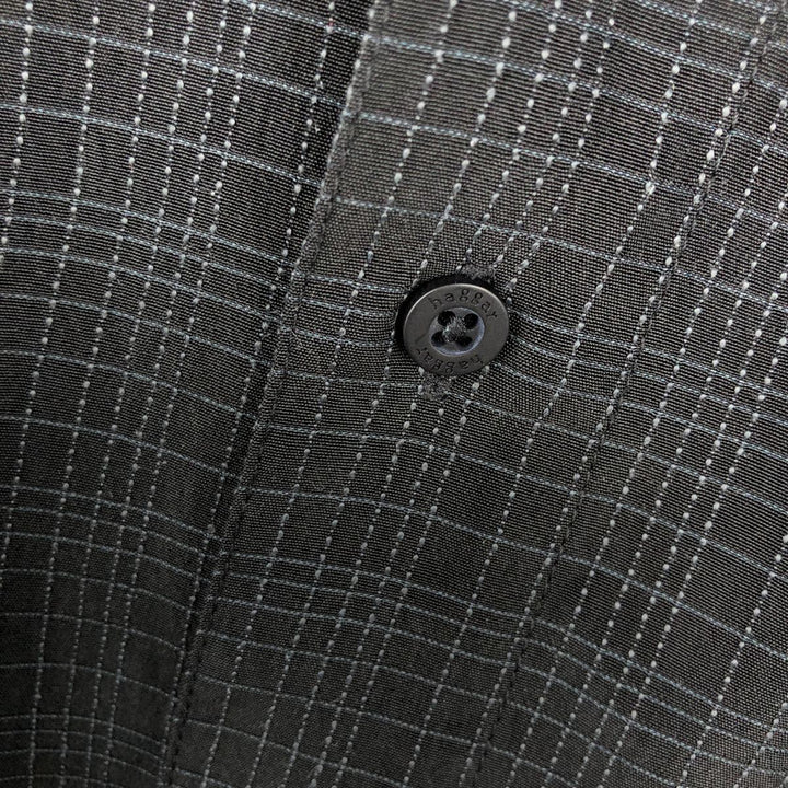 HAGGAR LUXURY MICROFIBER Check Pattern Short-Sleeve Polyester Box Shirt (Men's XL equivalent) polyester black type Vintage Second Hand