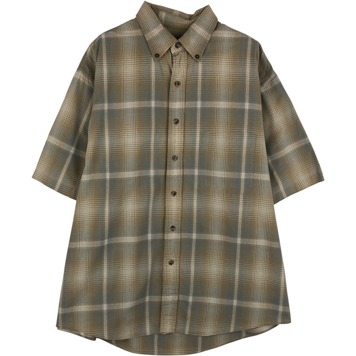 Pendleton short-sleeved button-down check shirt, men's size L (approx.) cotton Beige type Vintage Second Hand