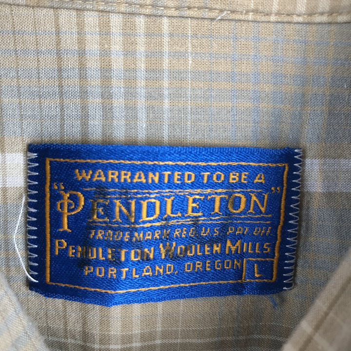 Pendleton short-sleeved button-down check shirt, men's size L (approx.) cotton Beige type Vintage Second Hand