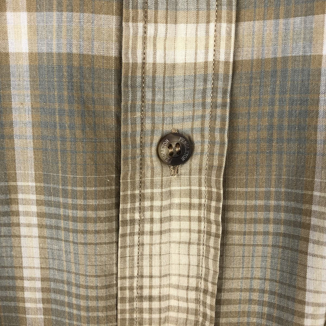 Pendleton short-sleeved button-down check shirt, men's size L (approx.) cotton Beige type Vintage Second Hand