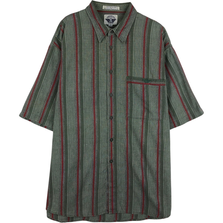 90'S Dockers Multi-Striped Short-Sleeve Cotton Striped Shirt, Men's Size L (Equivalent), Vintage cotton Khaki type Vintage Second Hand