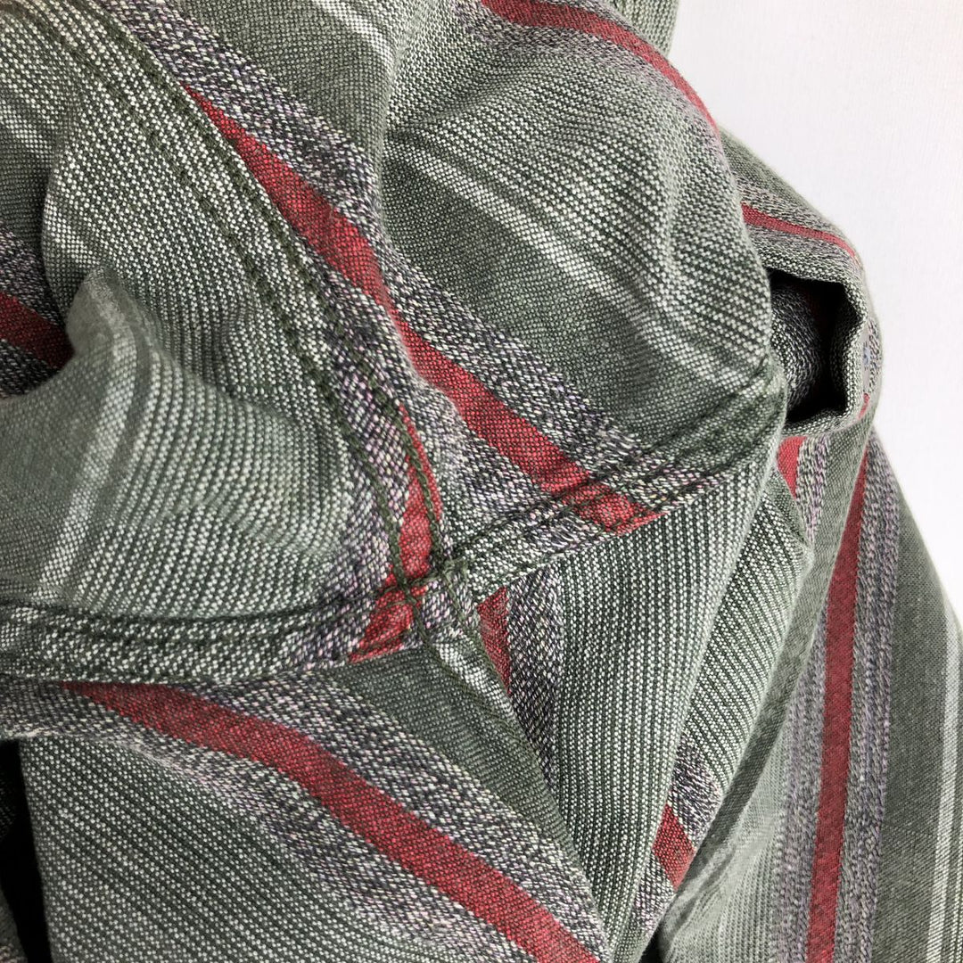 90'S Dockers Multi-Striped Short-Sleeve Cotton Striped Shirt, Men's Size L (Equivalent), Vintage cotton Khaki type Vintage Second Hand