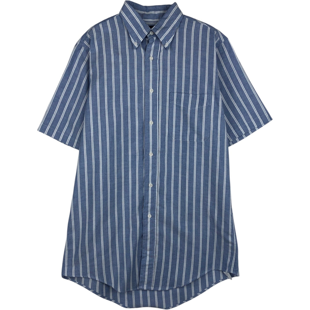80s-90'S Lands' End Short-Sleeve Button-Down Striped Shirt, Made in USA, Men's Size M (approx.), Vintage cotton white type Vintage Second Hand