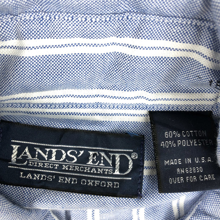 80s-90'S Lands' End Short-Sleeve Button-Down Striped Shirt, Made in USA, Men's Size M (approx.), Vintage cotton white type Vintage Second Hand