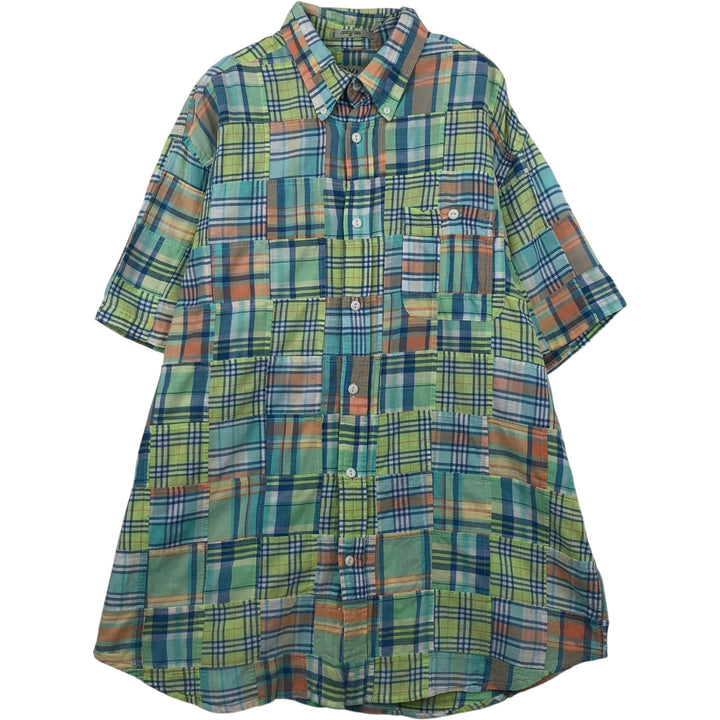 2000'S Orvis Madras Check Patchwork Short-Sleeve Button-Down Check Shirt, Men's Size XL (approx.) cotton green type yellow green Vintage Second Hand