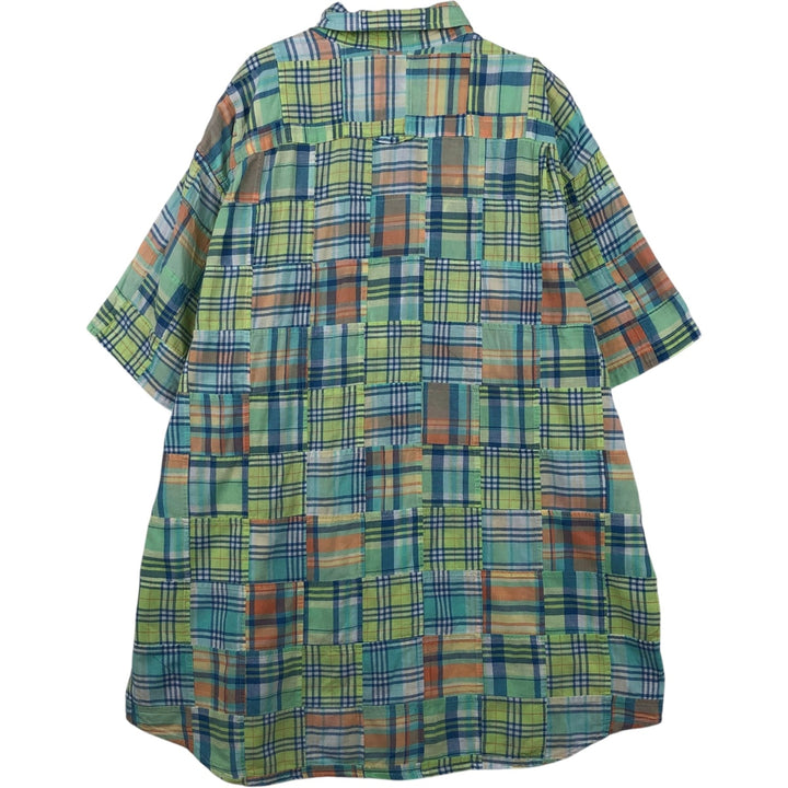 2000'S Orvis Madras Check Patchwork Short-Sleeve Button-Down Check Shirt, Men's Size XL (approx.) cotton green type yellow green Vintage Second Hand