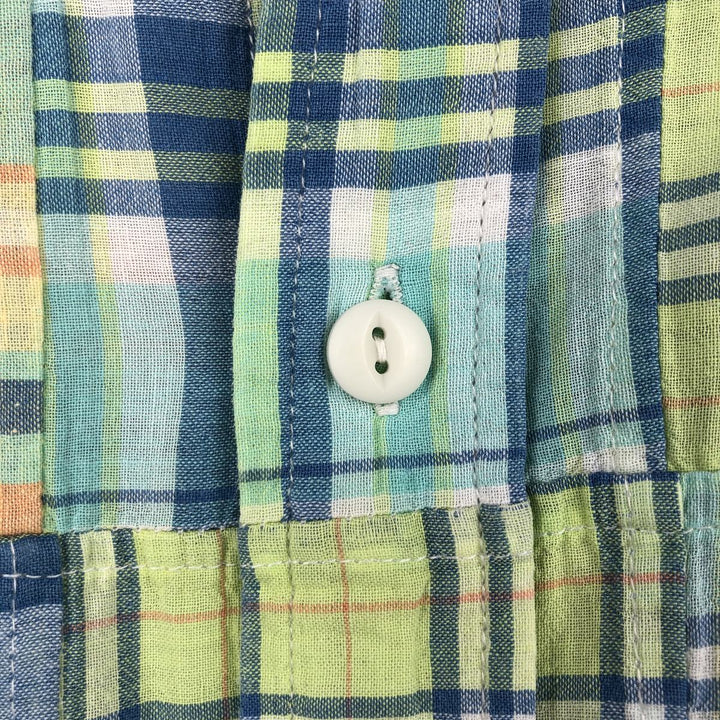 2000'S Orvis Madras Check Patchwork Short-Sleeve Button-Down Check Shirt, Men's Size XL (approx.) cotton green type yellow green Vintage Second Hand