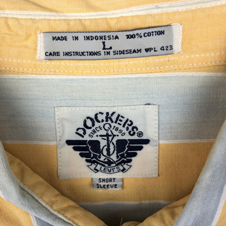 90'S Dockers short sleeve cotton striped shirt, men's size L, vintage cotton yellow type Vintage Second Hand
