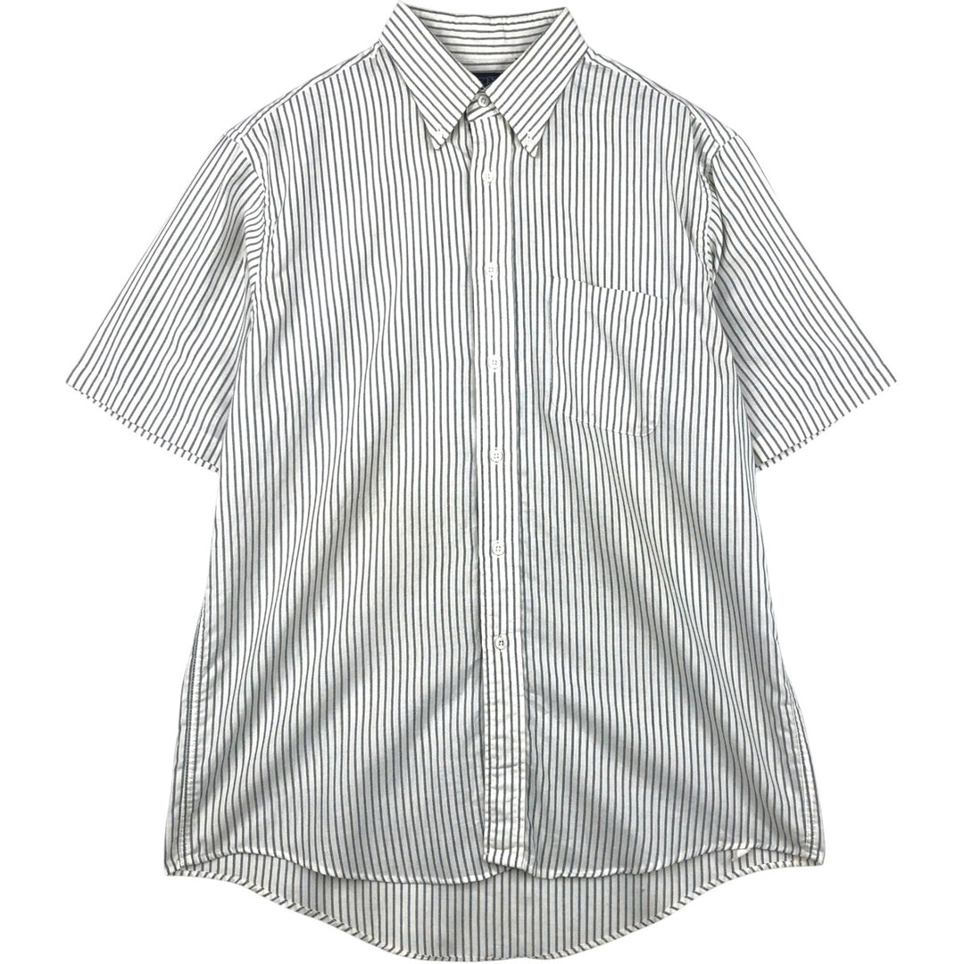 90s-00'S Lands' End Short-Sleeve Button-Down Striped Shirt, Made in USA, Men's Size L (Equivalent), Vintage cotton white type Vintage Second Hand