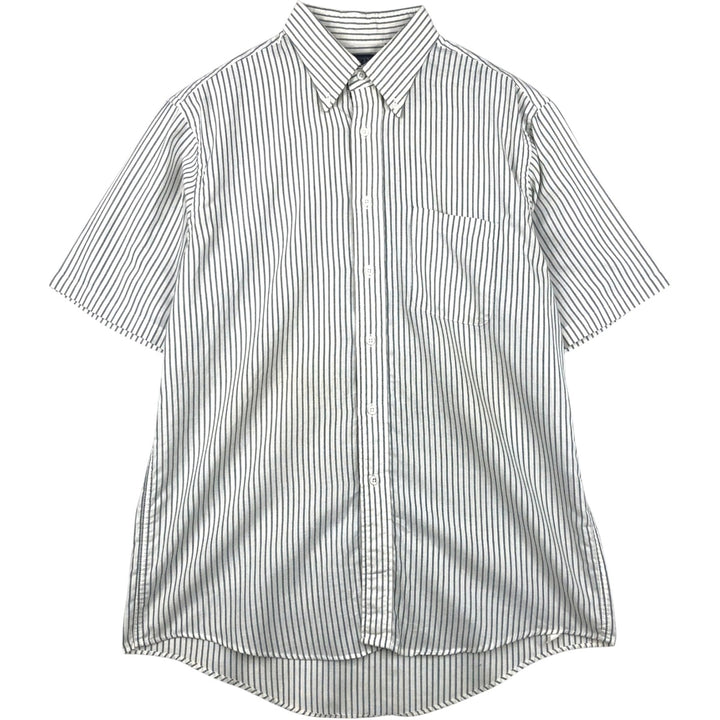 90s-00'S Lands' End Short-Sleeve Button-Down Striped Shirt, Made in USA, Men's Size L (Equivalent), Vintage cotton white type Vintage Second Hand