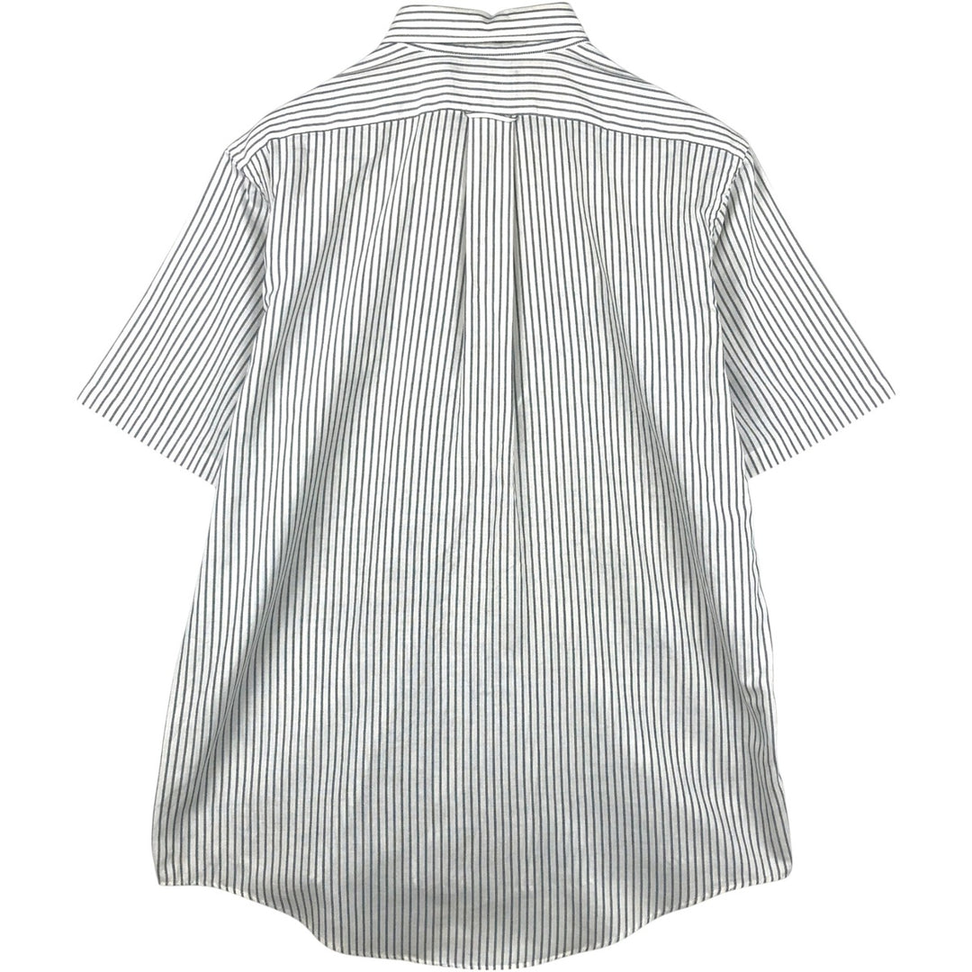 90s-00'S Lands' End Short-Sleeve Button-Down Striped Shirt, Made in USA, Men's Size L (Equivalent), Vintage cotton white type Vintage Second Hand