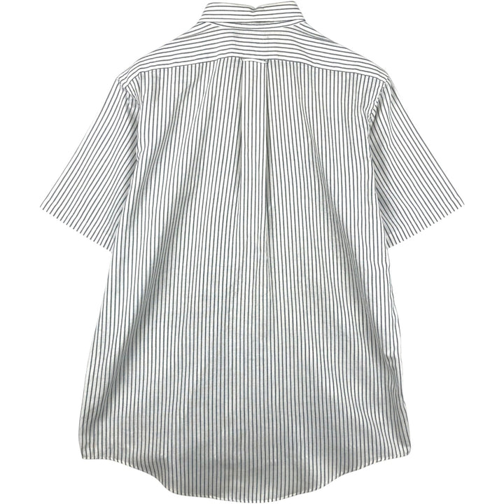 90s-00'S Lands' End Short-Sleeve Button-Down Striped Shirt, Made in USA, Men's Size L (Equivalent), Vintage cotton white type Vintage Second Hand