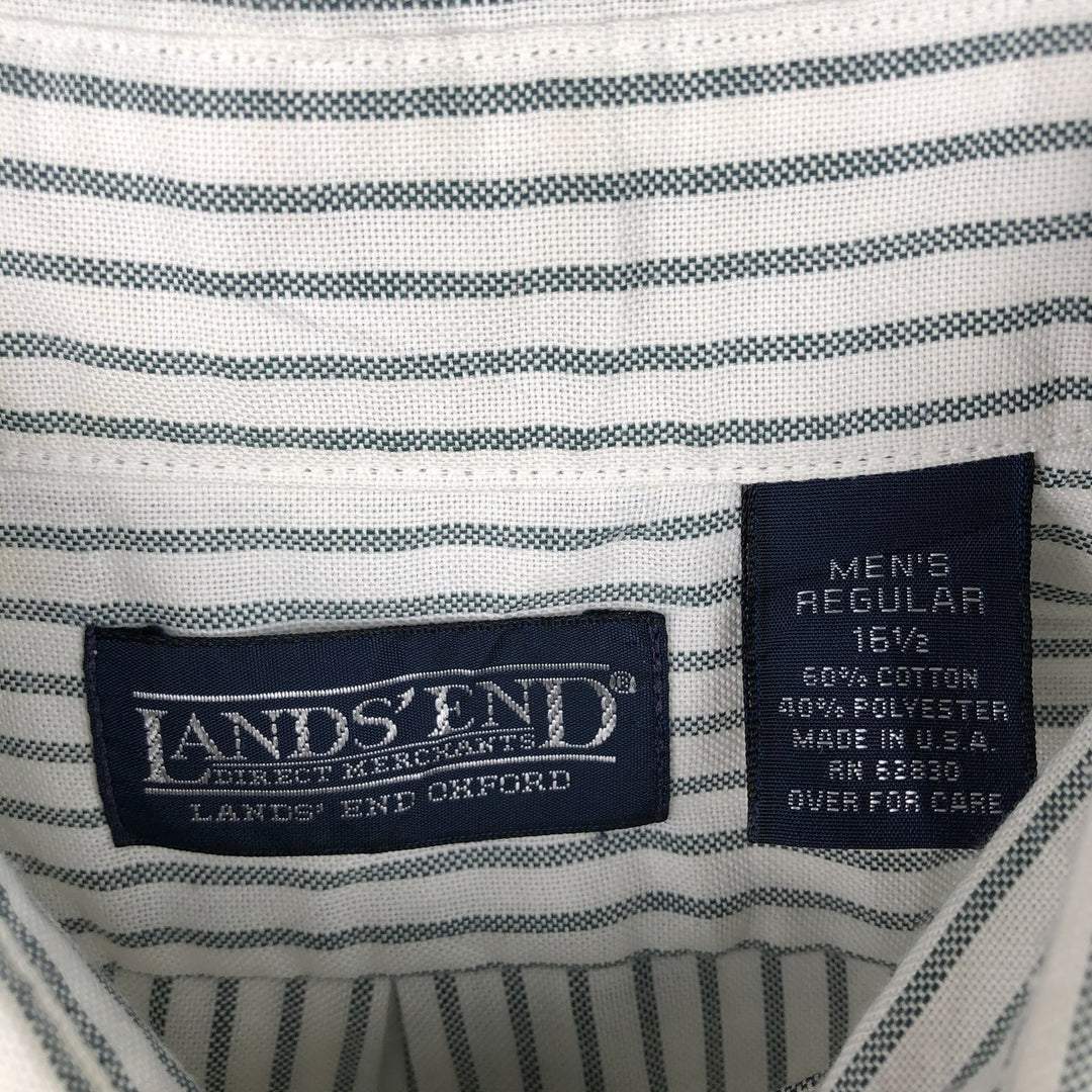 90s-00'S Lands' End Short-Sleeve Button-Down Striped Shirt, Made in USA, Men's Size L (Equivalent), Vintage cotton white type Vintage Second Hand