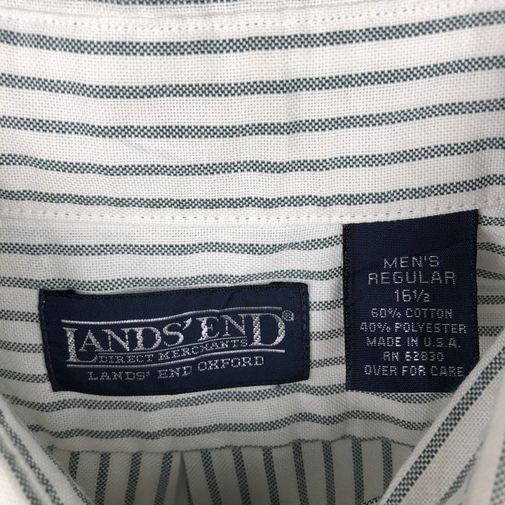 90s-00'S Lands' End Short-Sleeve Button-Down Striped Shirt, Made in USA, Men's Size L (Equivalent), Vintage cotton white type Vintage Second Hand
