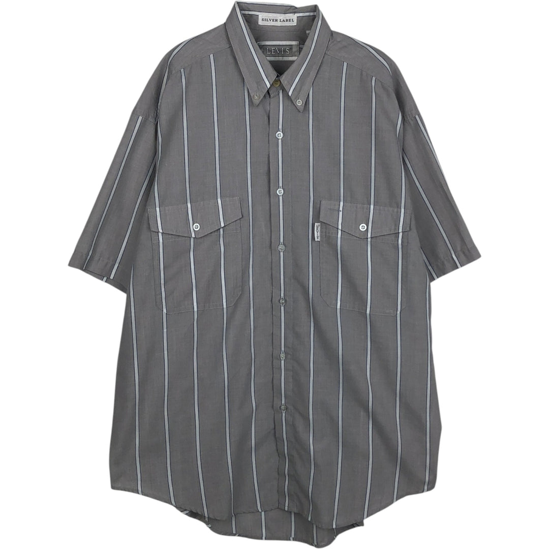 ~90'S Levi's SILVER LABEL Short-Sleeve Button-Down Striped Shirt, Men's Size L (Equivalent), Vintage polyester gray type Vintage Second Hand