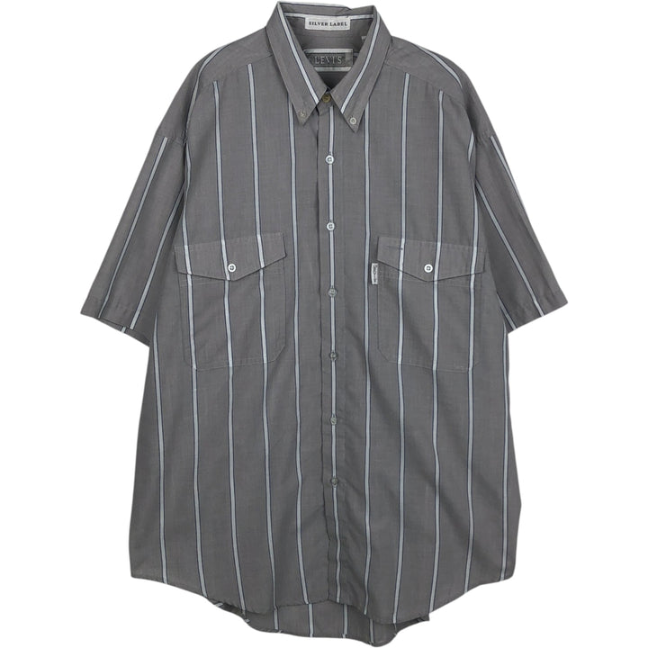 ~90'S Levi's SILVER LABEL Short-Sleeve Button-Down Striped Shirt, Men's Size L (Equivalent), Vintage polyester gray type Vintage Second Hand
