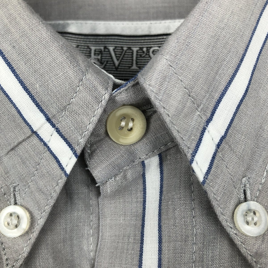 ~90'S Levi's SILVER LABEL Short-Sleeve Button-Down Striped Shirt, Men's Size L (Equivalent), Vintage polyester gray type Vintage Second Hand