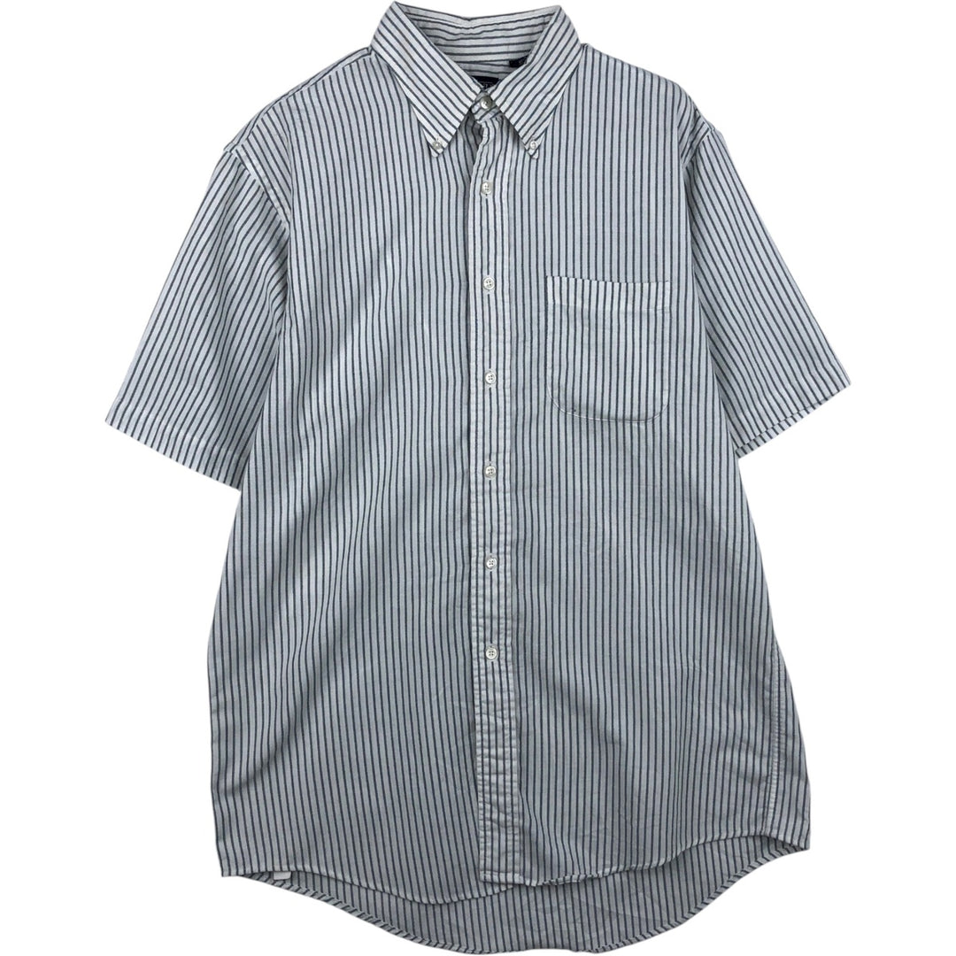 90s-00'S Lands' End Short-Sleeve Button-Down Striped Shirt, Men's Size L (Equivalent), Vintage cotton white type Vintage Second Hand