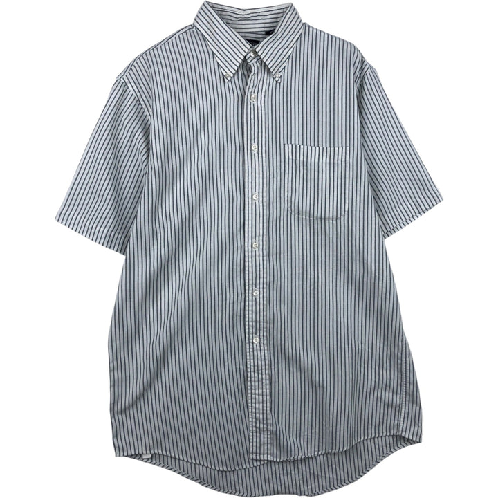 90s-00'S Lands' End Short-Sleeve Button-Down Striped Shirt, Men's Size L (Equivalent), Vintage cotton white type Vintage Second Hand