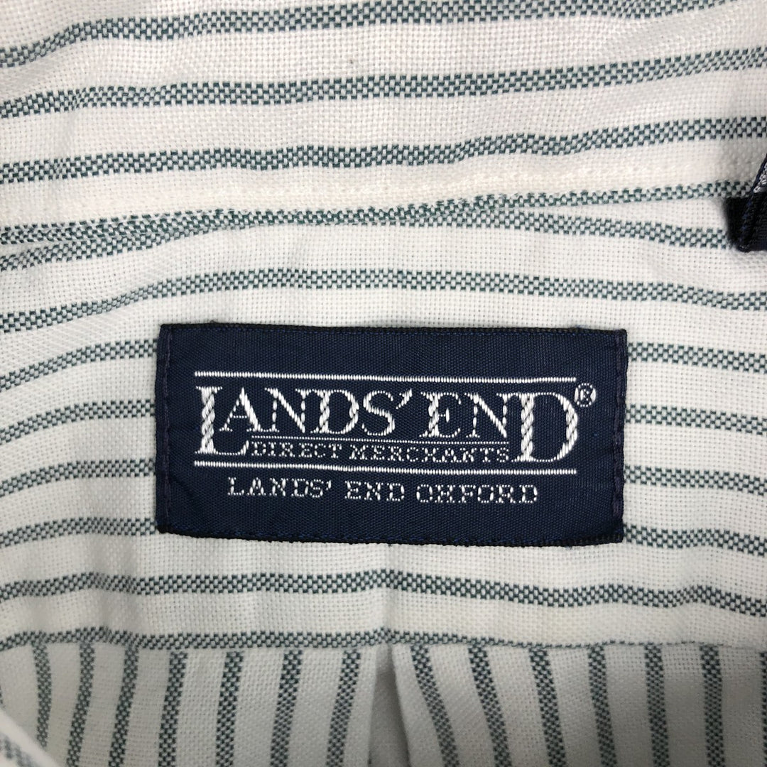 90s-00'S Lands' End Short-Sleeve Button-Down Striped Shirt, Men's Size L (Equivalent), Vintage cotton white type Vintage Second Hand