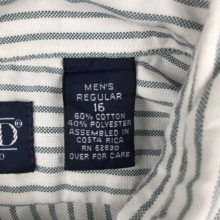 90s-00'S Lands' End Short-Sleeve Button-Down Striped Shirt, Men's Size L (Equivalent), Vintage cotton white type Vintage Second Hand