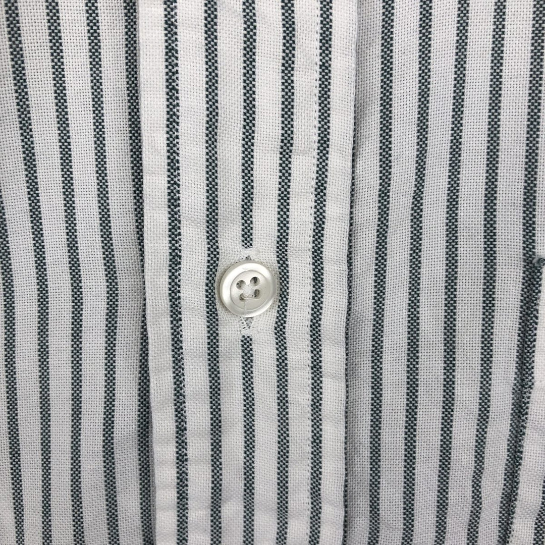 90s-00'S Lands' End Short-Sleeve Button-Down Striped Shirt, Men's Size L (Equivalent), Vintage cotton white type Vintage Second Hand