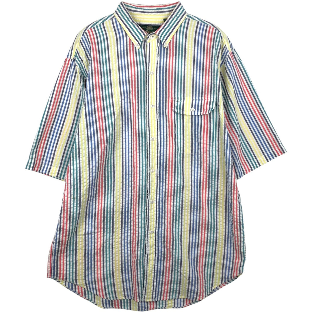 90'S Orvis Seersucker Short-Sleeve Button-Down Striped Shirt, Men's Size L (Equivalent), Vintage cotton multicolor Vintage Second Hand