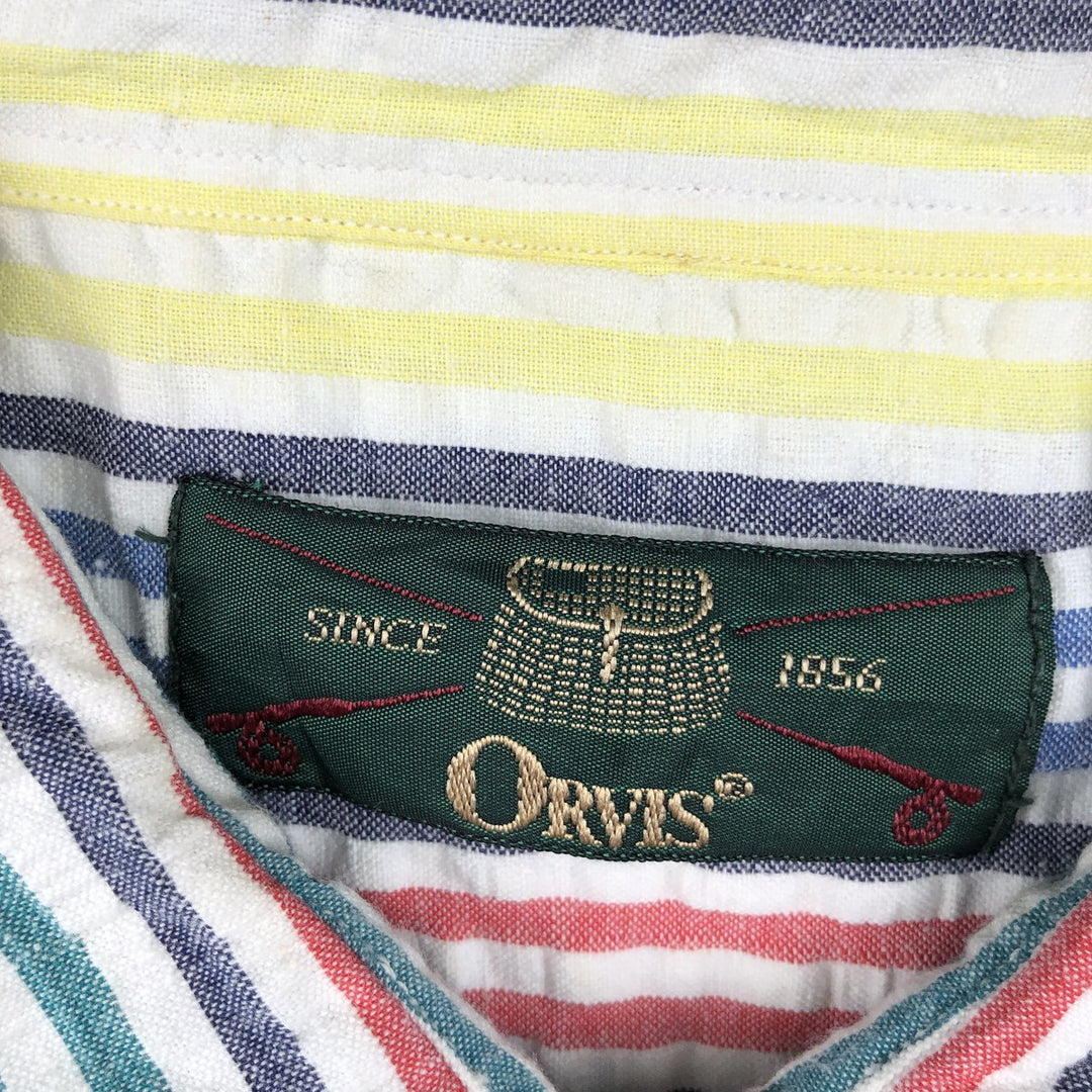 90'S Orvis Seersucker Short-Sleeve Button-Down Striped Shirt, Men's Size L (Equivalent), Vintage cotton multicolor Vintage Second Hand